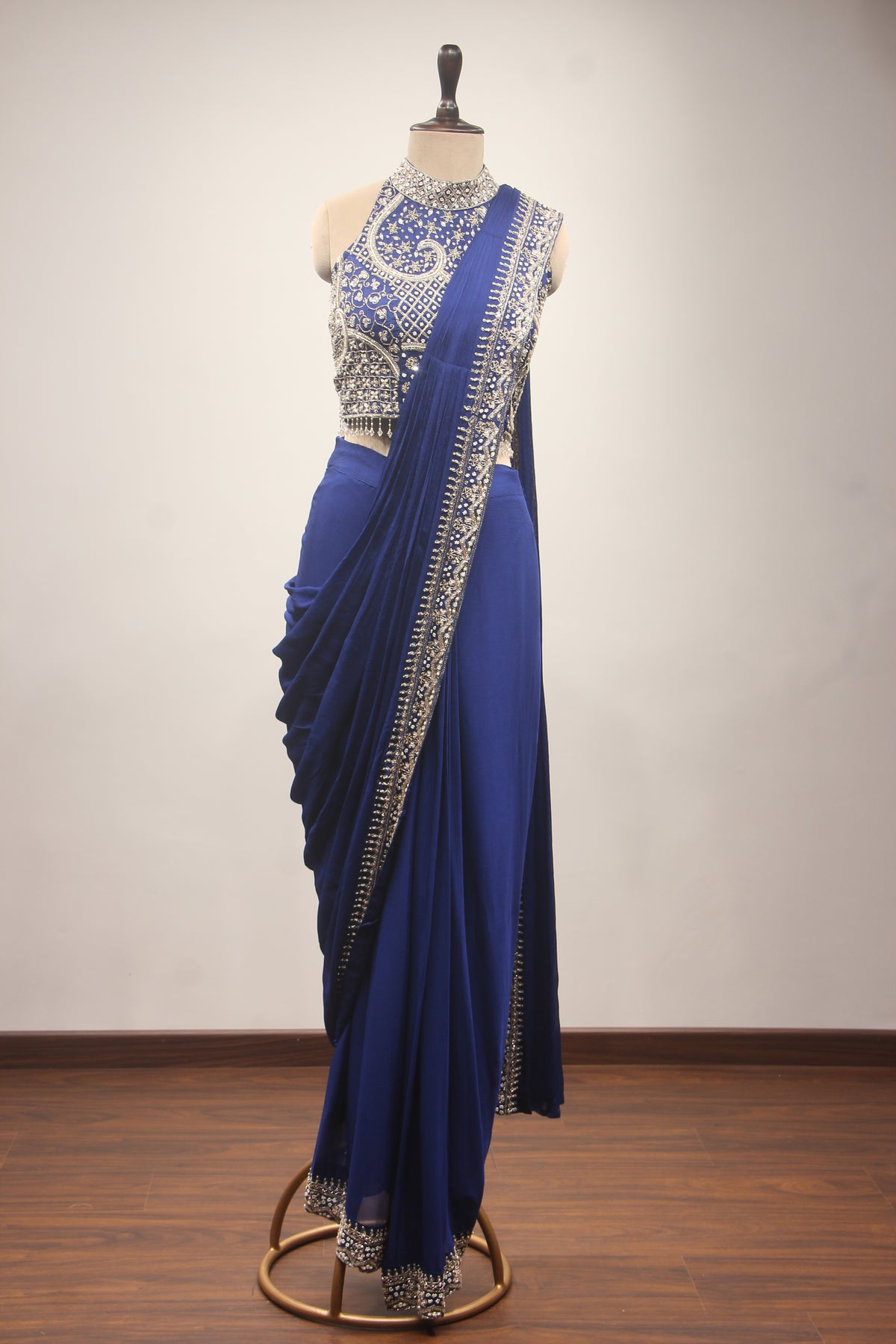 NAVY BLUE Crepe Halter Neck with Bead and Cut Dana work by OOS — product image 1