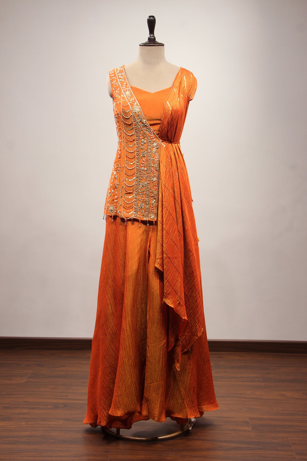 Tissue Rust Palazzo Indo Western with Cut Dana & Sequin Handwork