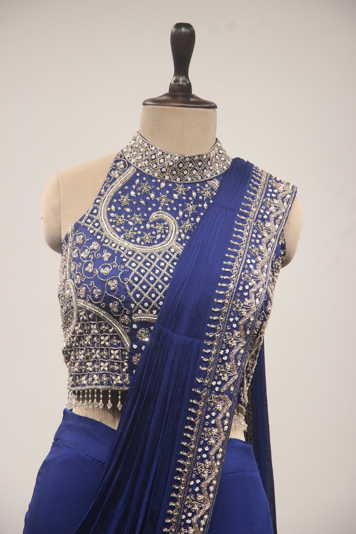 NAVY BLUE Crepe Halter Neck with Bead and Cut Dana work by OOS — product image 8