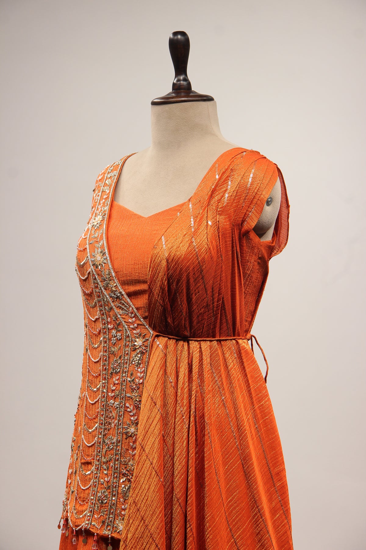 Tissue Rust Palazzo Indo Western with Cut Dana & Sequin Handwork