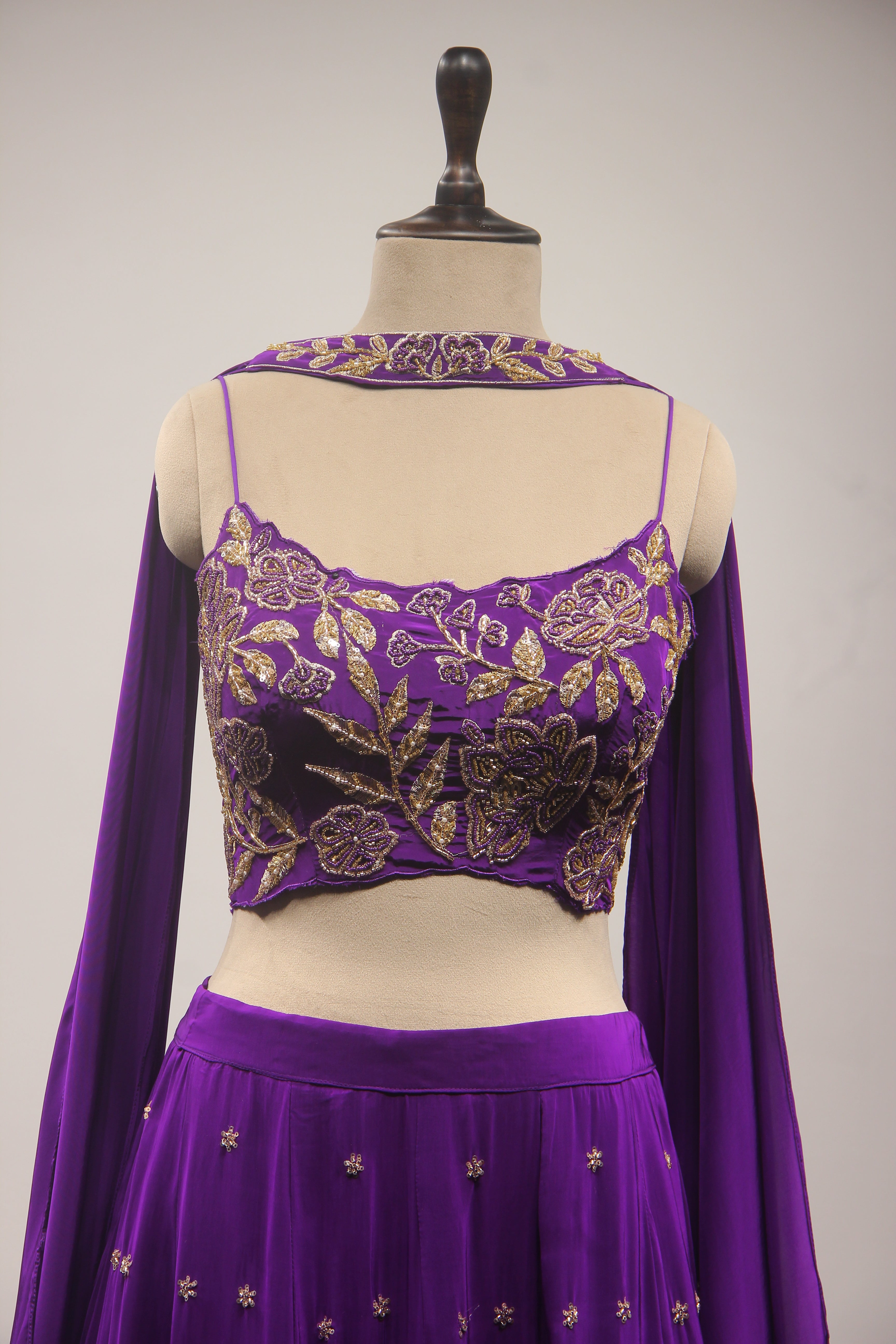 Crepe Lehenga with Zari & Zardozi Handwork Crop Top and Dupatta