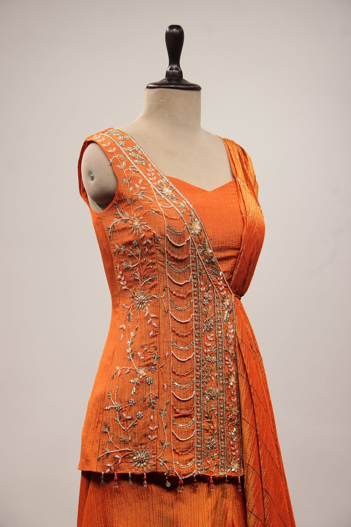 Tissue Rust Palazzo Indo Western with Cut Dana & Sequin Handwork