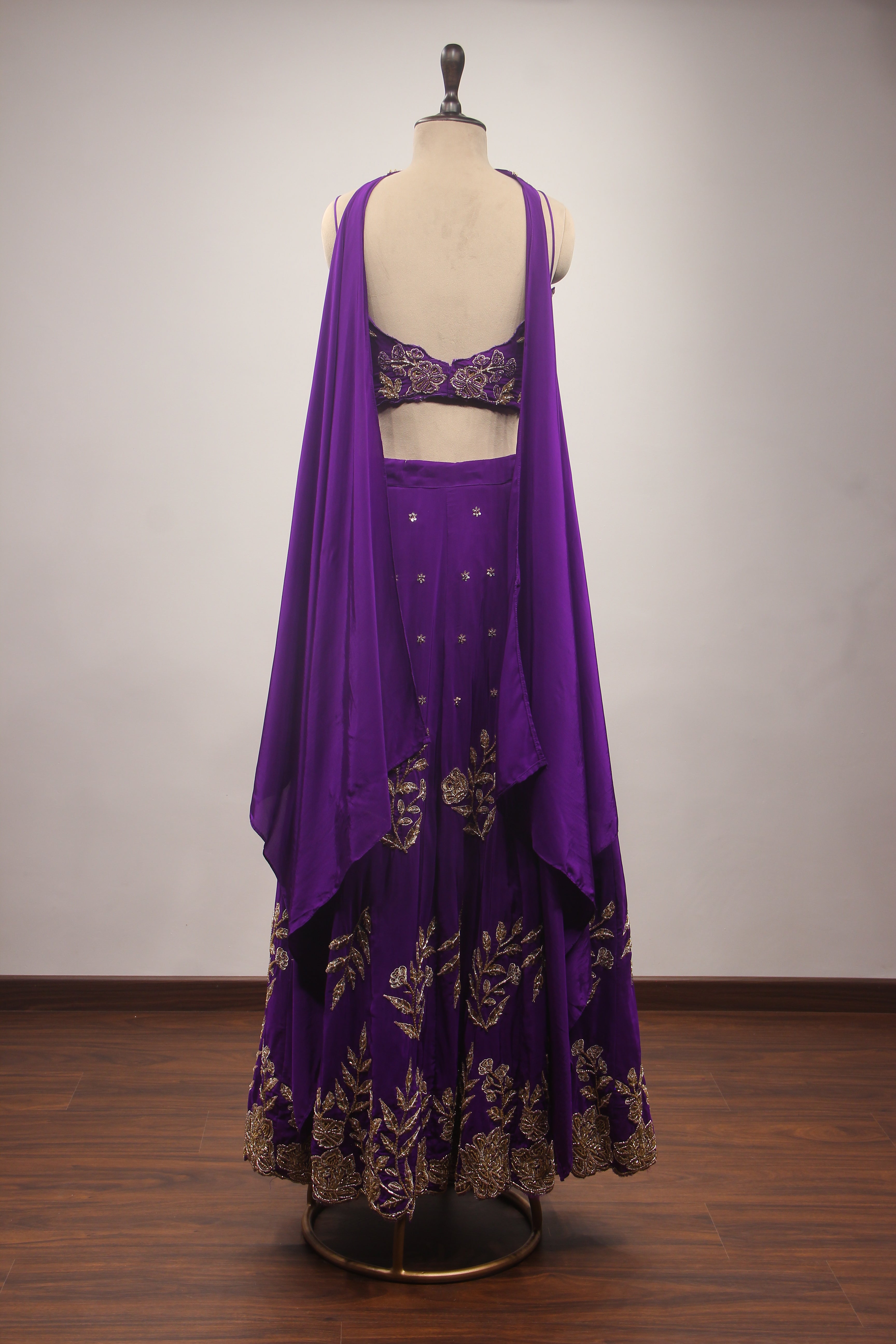 Crepe Lehenga with Zari & Zardozi Handwork Crop Top and Dupatta