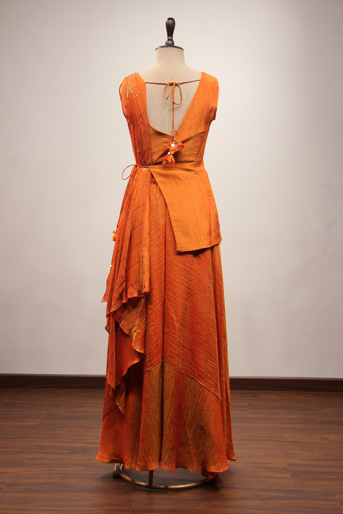 Tissue Rust Palazzo Indo Western with Cut Dana & Sequin Handwork