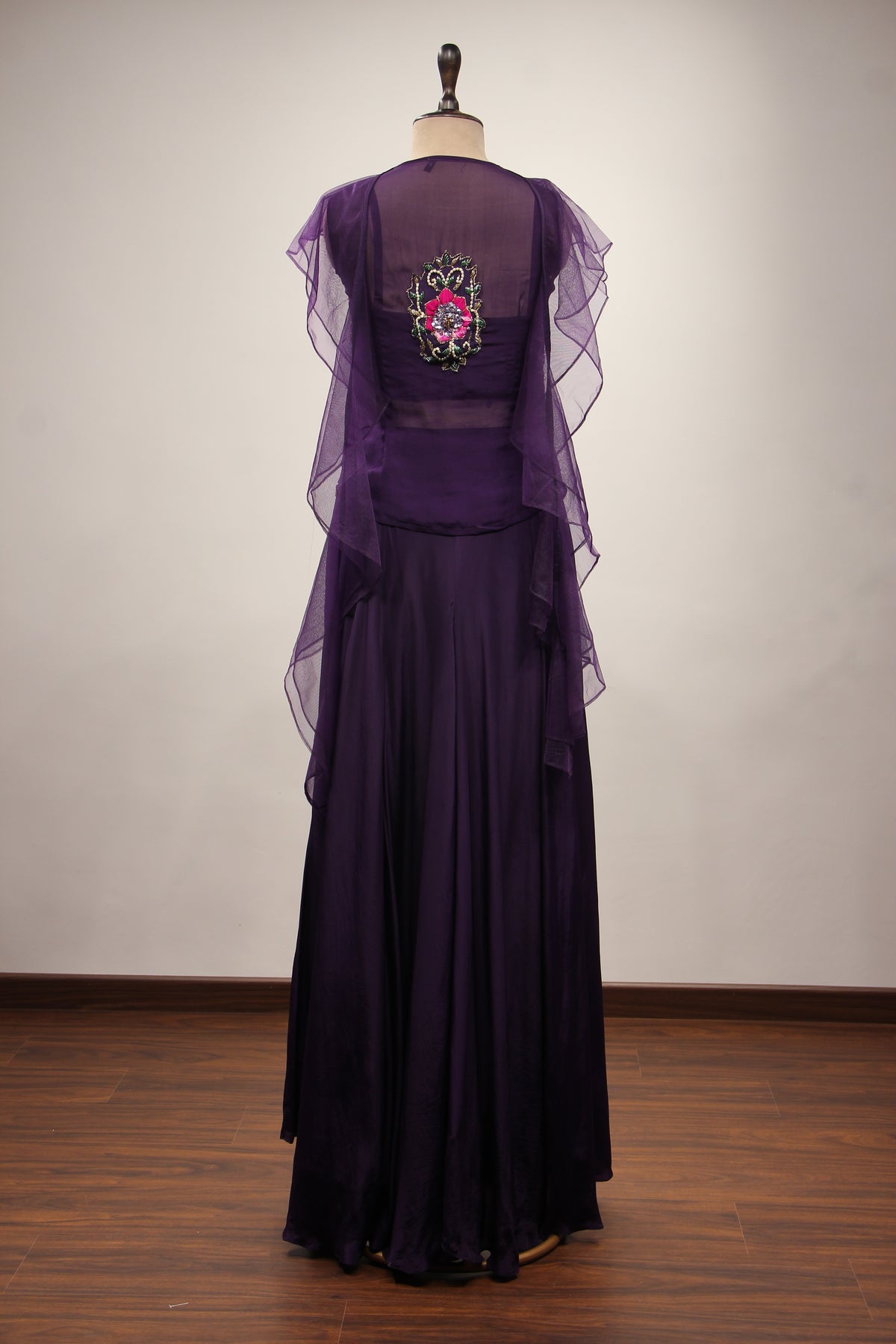 Crepe Appliqué & Bead Handwork Long Top Indo Western Set