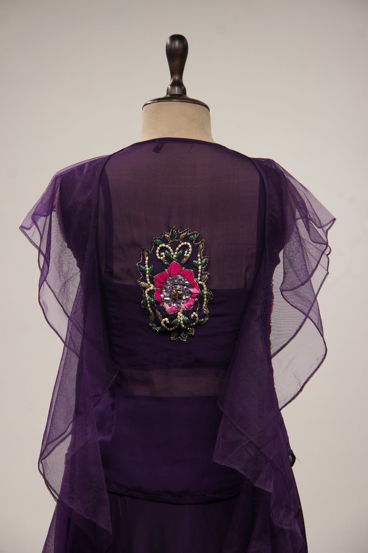 Crepe Appliqué & Bead Handwork Long Top Indo Western Set