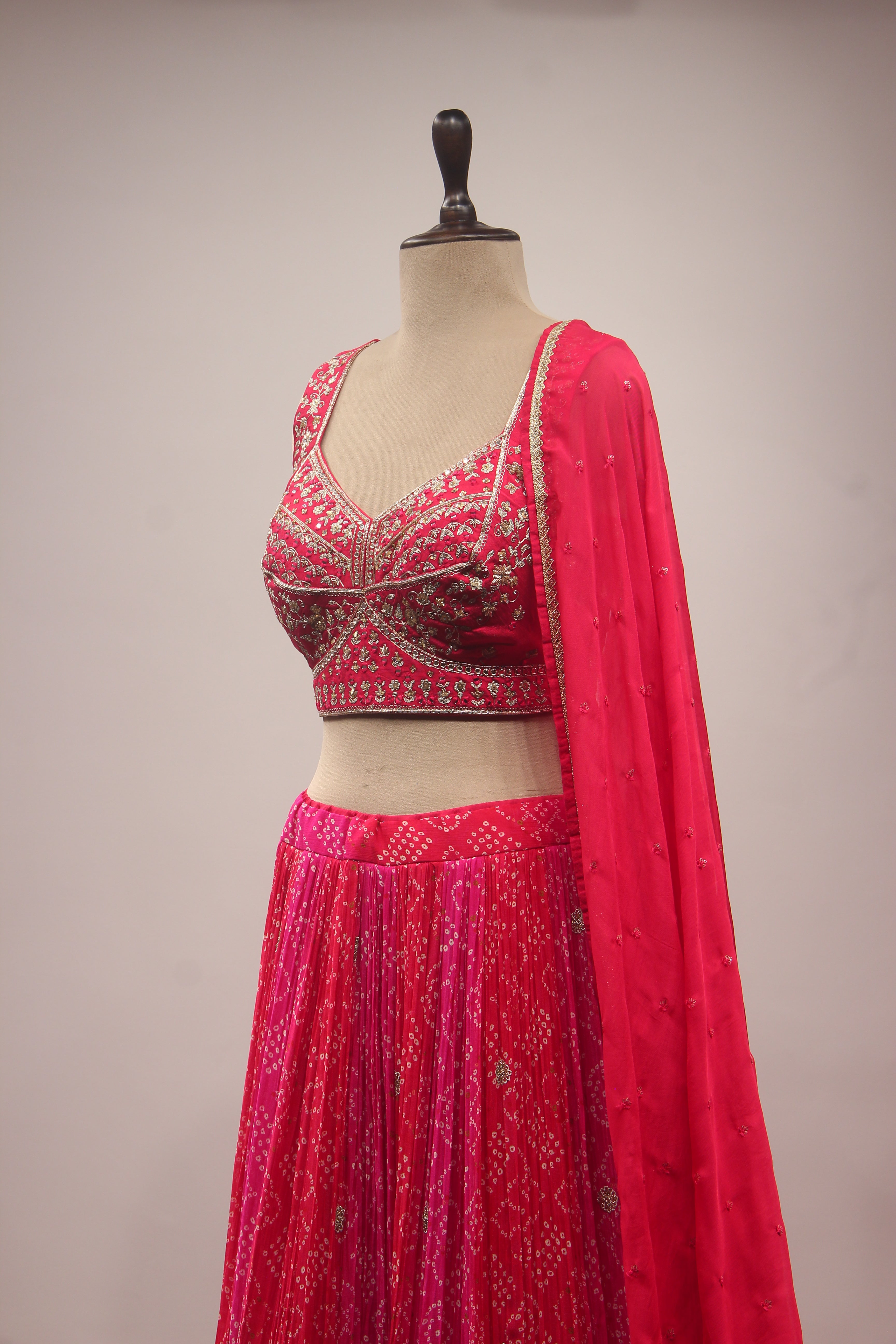 Pink Crepe Lehenga with Hand Embroidery & Sequin Handwork Crop Top