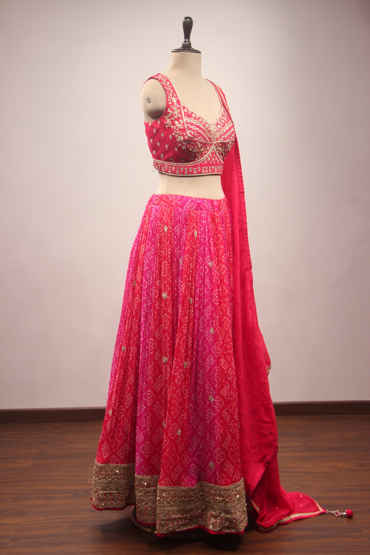 Pink Crepe Lehenga with Hand Embroidery & Sequin Handwork Crop Top