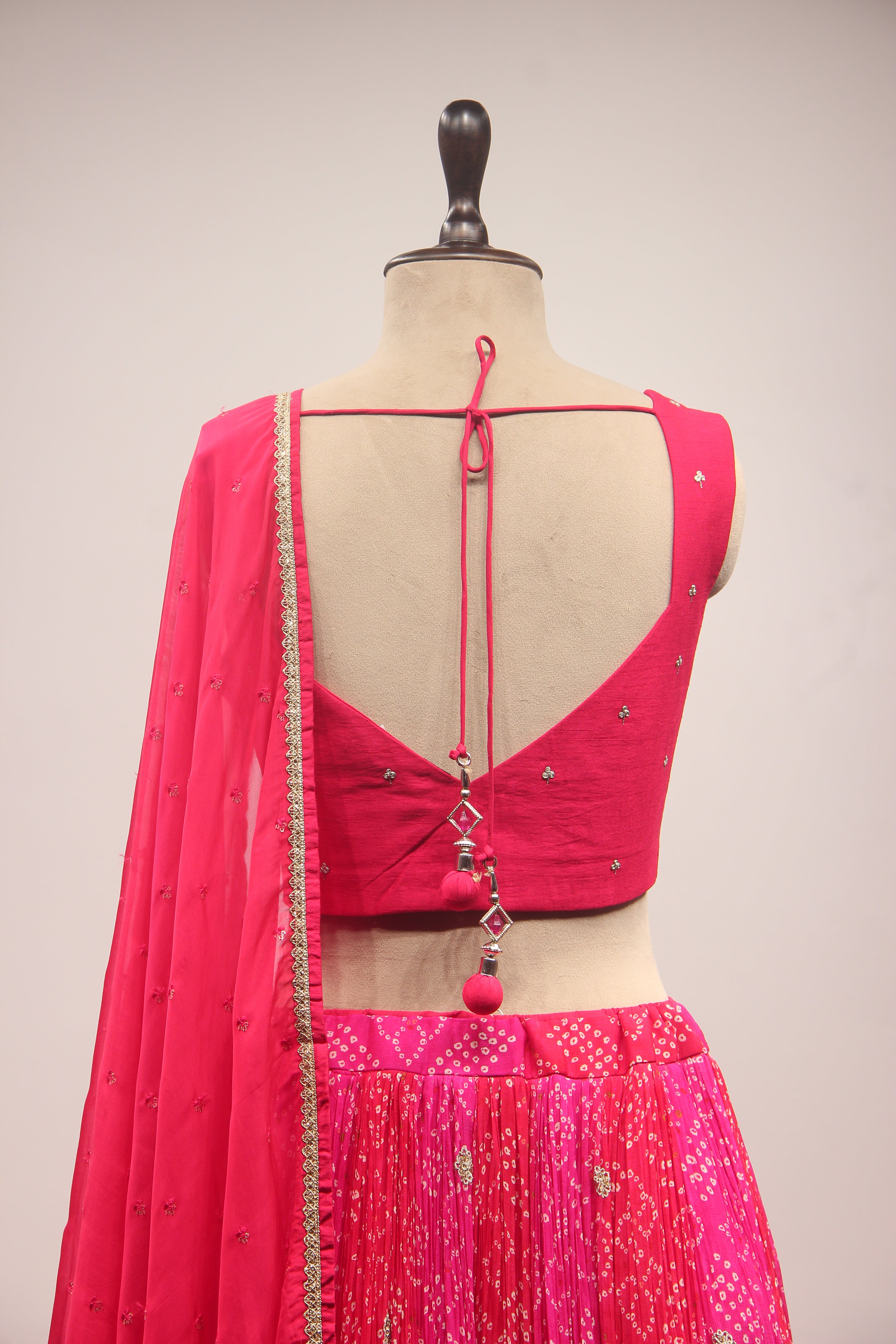 Pink Crepe Lehenga with Hand Embroidery & Sequin Handwork Crop Top