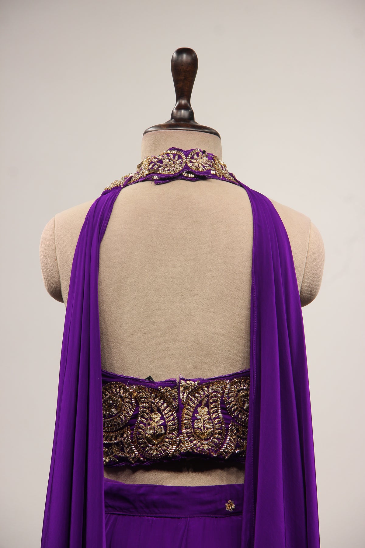 Crepe Purple Halter Neck Palazzo with Cut Dana & Thread Handwork