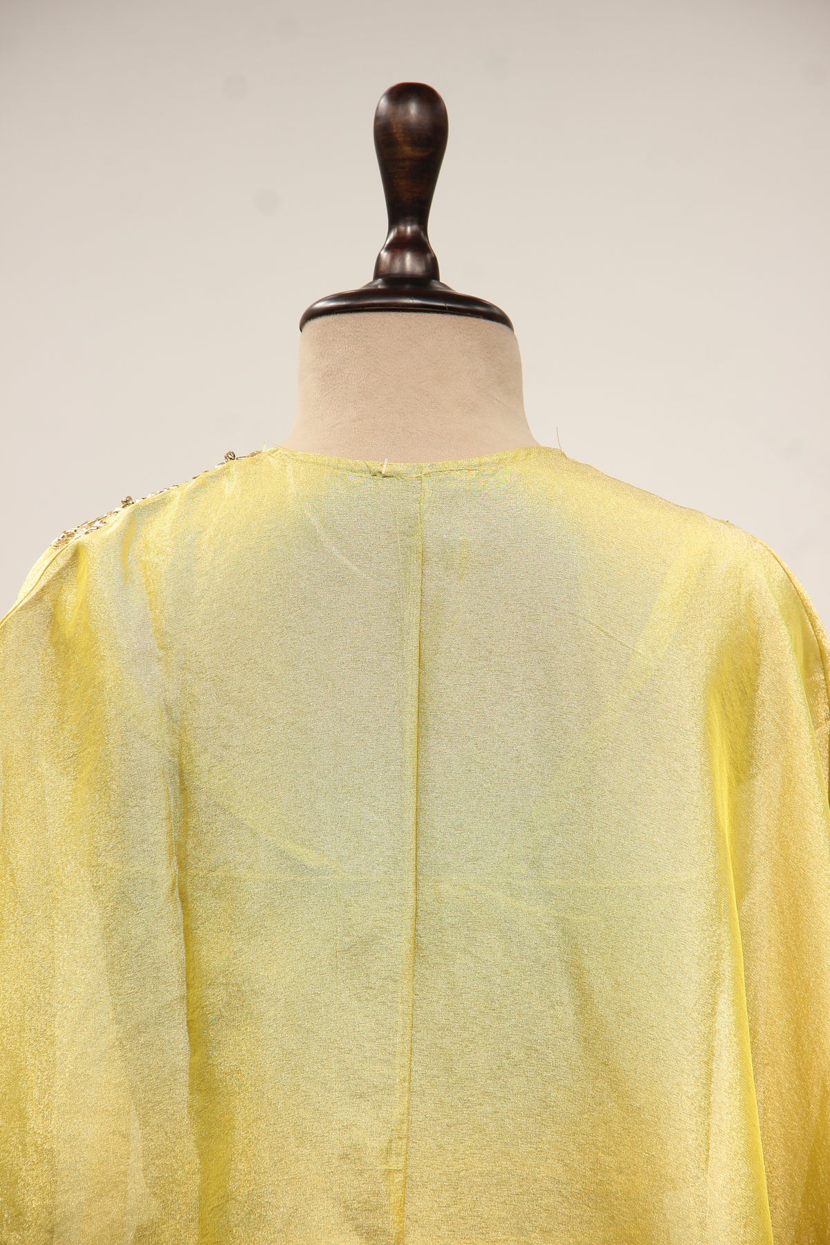 Green Shimmer Tissue Kaftan Indo Western with Hand Embroidery & Beads – back close-up