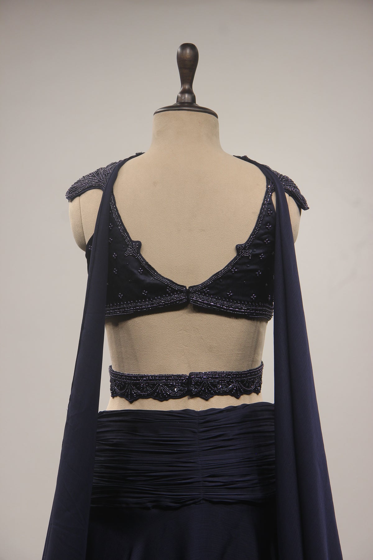 Navy Blue Crepe Mermaid Lehenga with Hand Embroidery & Bead Handwork