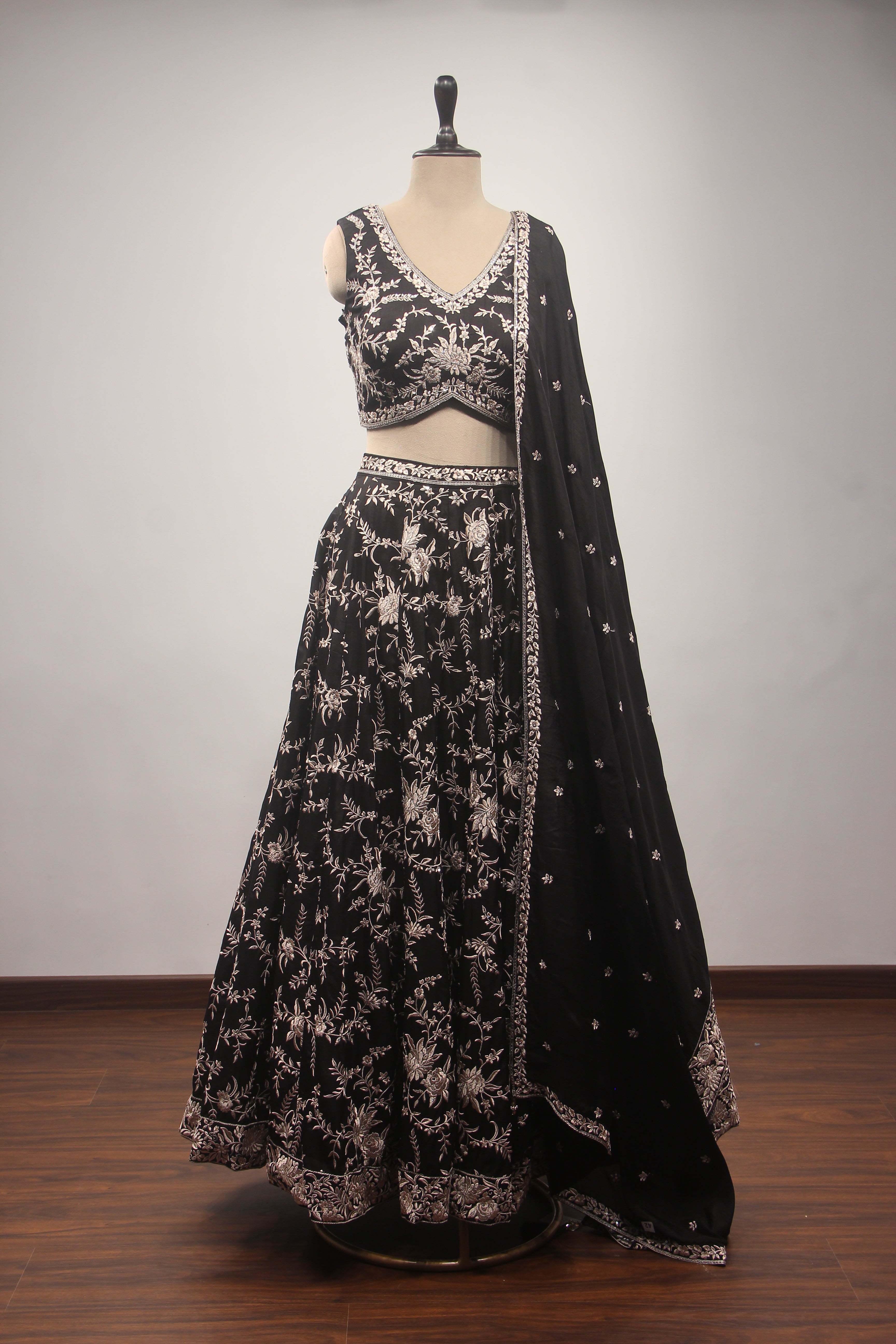 Dupion Lehenga Crop Top with Resham & Cut Dana Handwork