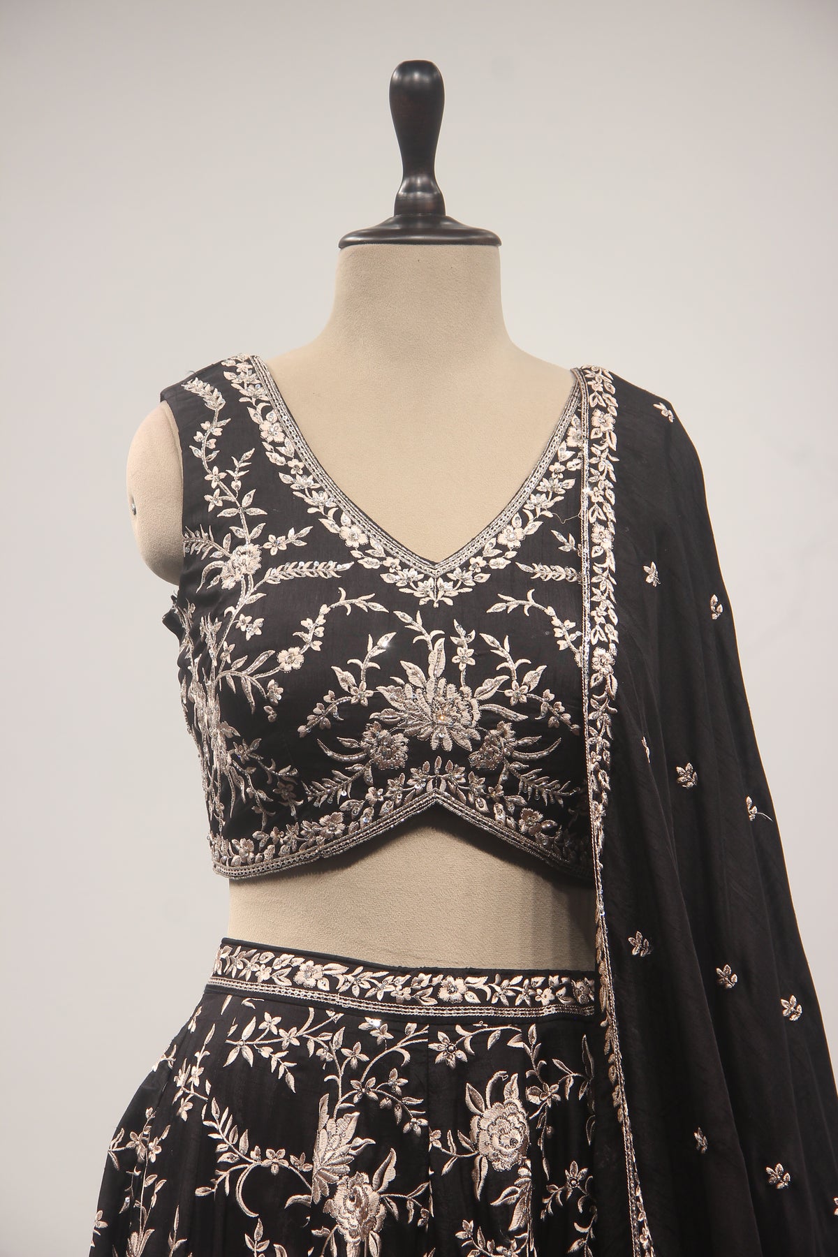 Dupion Lehenga Crop Top with Resham & Cut Dana Handwork