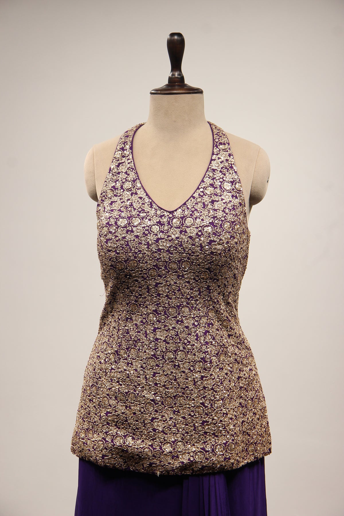 Crepe Purple Halter Neck Indo Western with Zari & Sequin Handwork