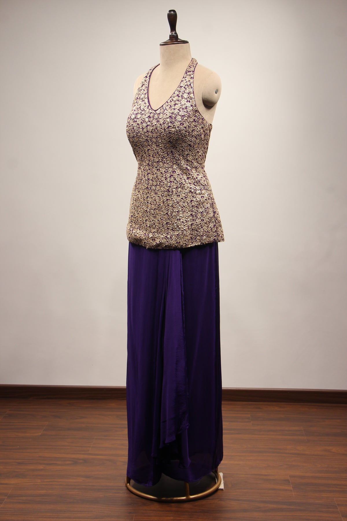 Crepe Purple Halter Neck Indo Western with Zari & Sequin Handwork