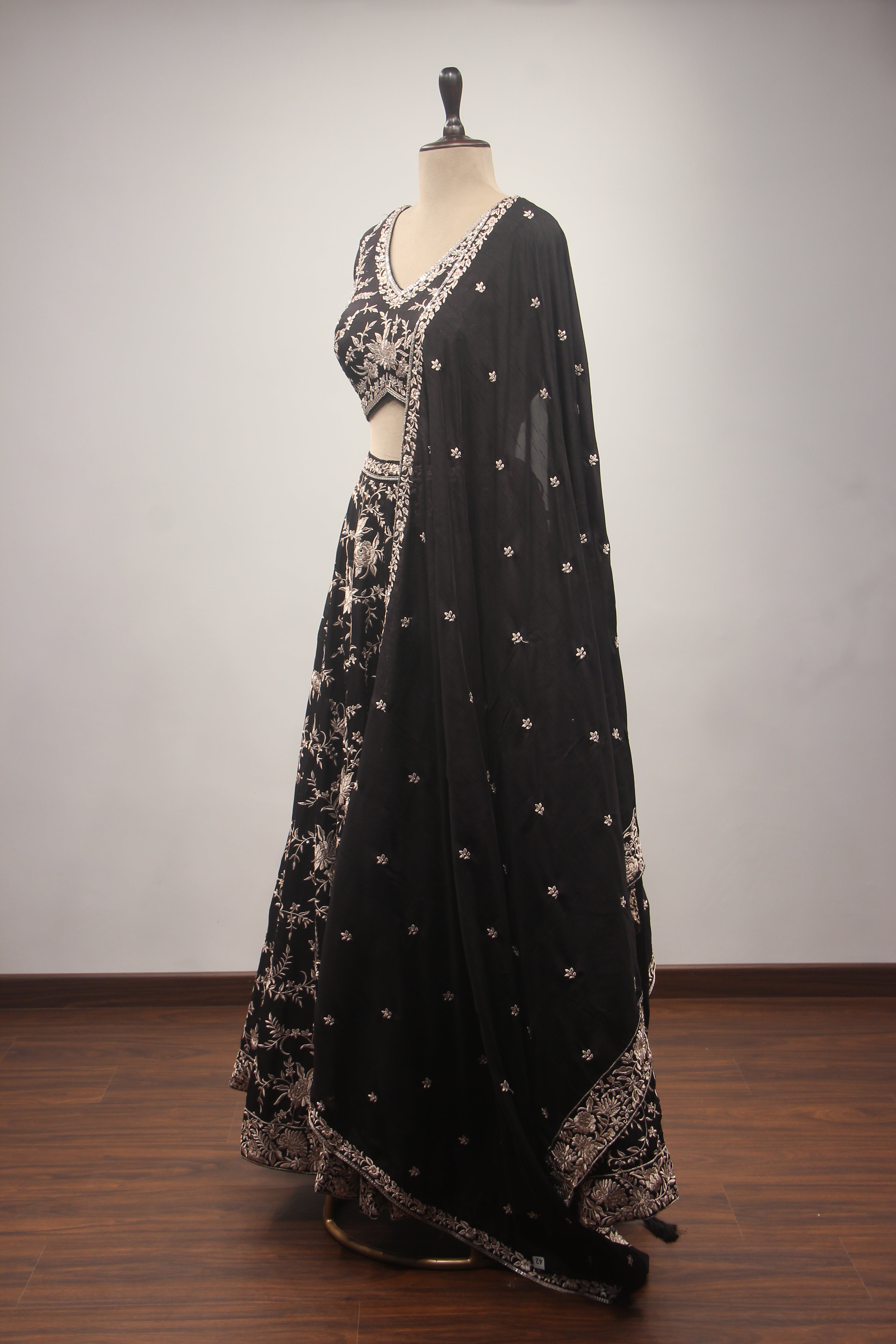 Dupion Lehenga Crop Top with Resham & Cut Dana Handwork