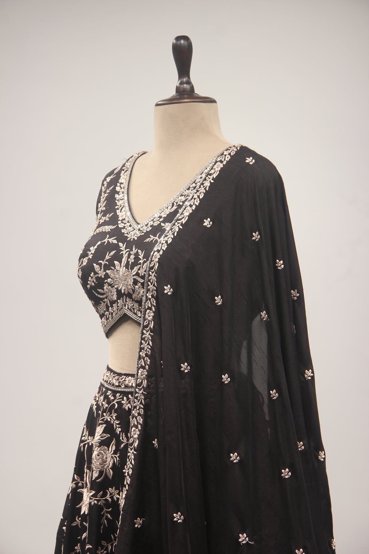 Dupion Lehenga Crop Top with Resham & Cut Dana Handwork