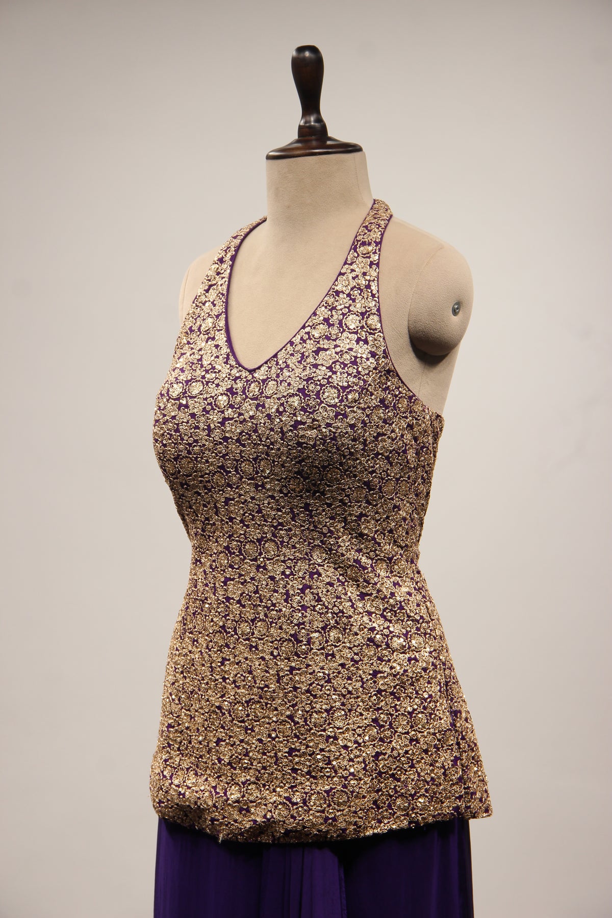 Crepe Purple Halter Neck Indo Western with Zari & Sequin Handwork