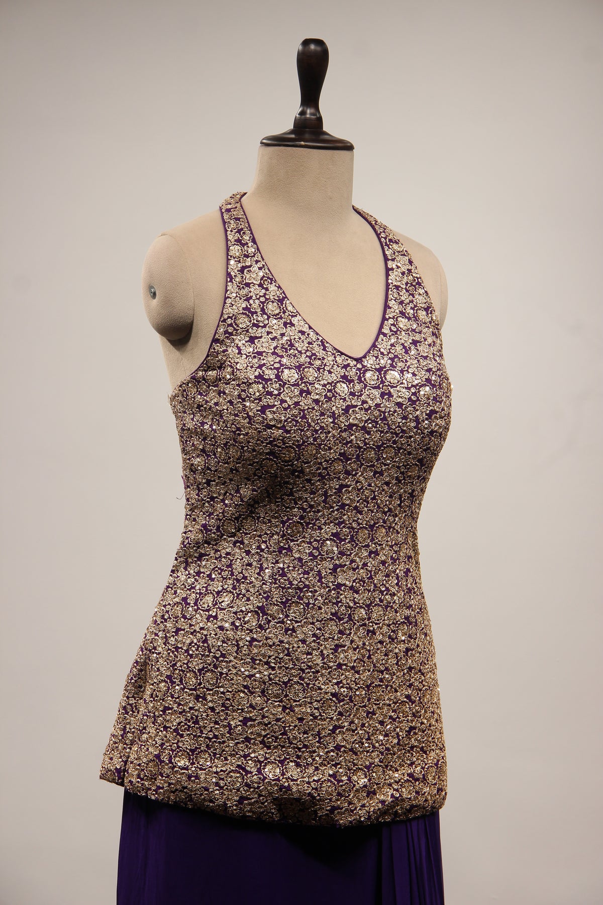 Crepe Purple Halter Neck Indo Western with Zari & Sequin Handwork