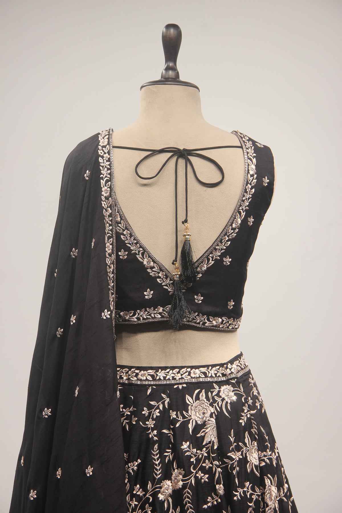 Dupion Lehenga Crop Top with Resham & Cut Dana Handwork