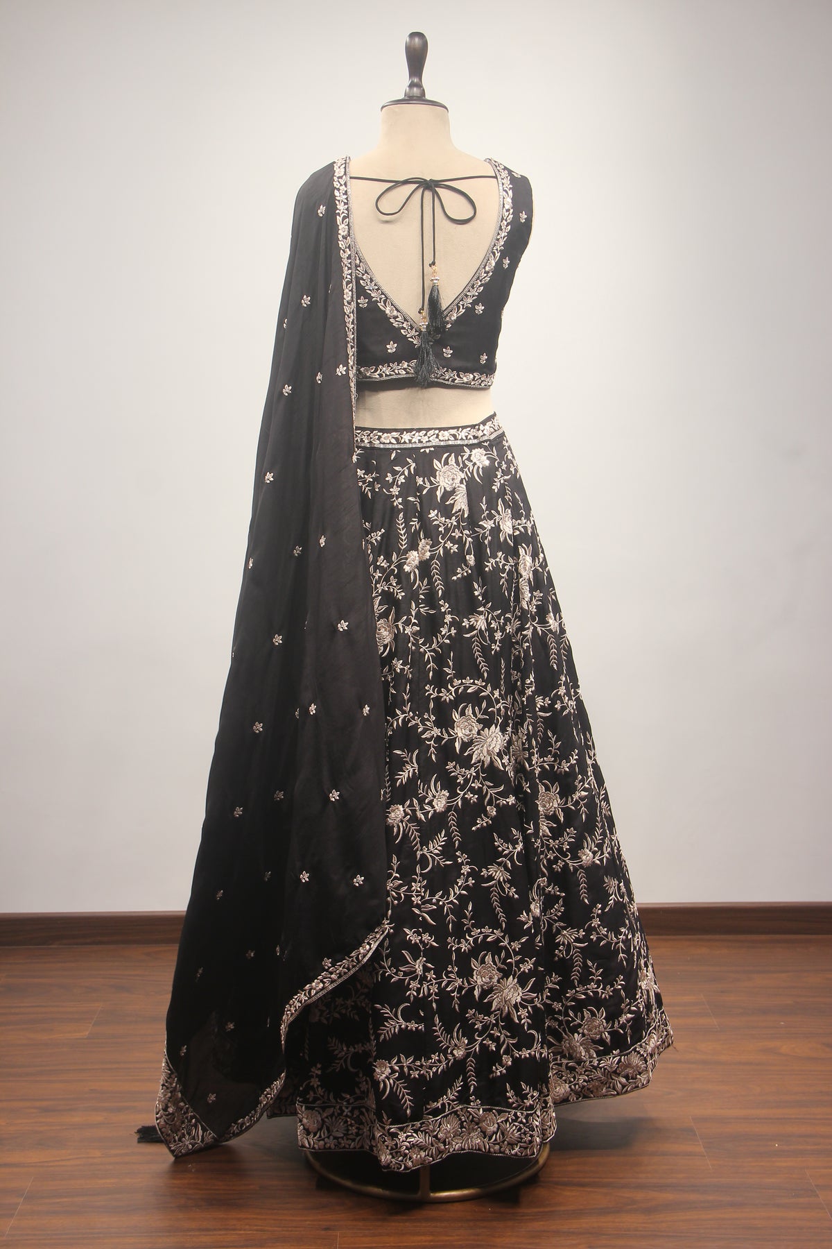 Dupion Lehenga Crop Top with Resham & Cut Dana Handwork
