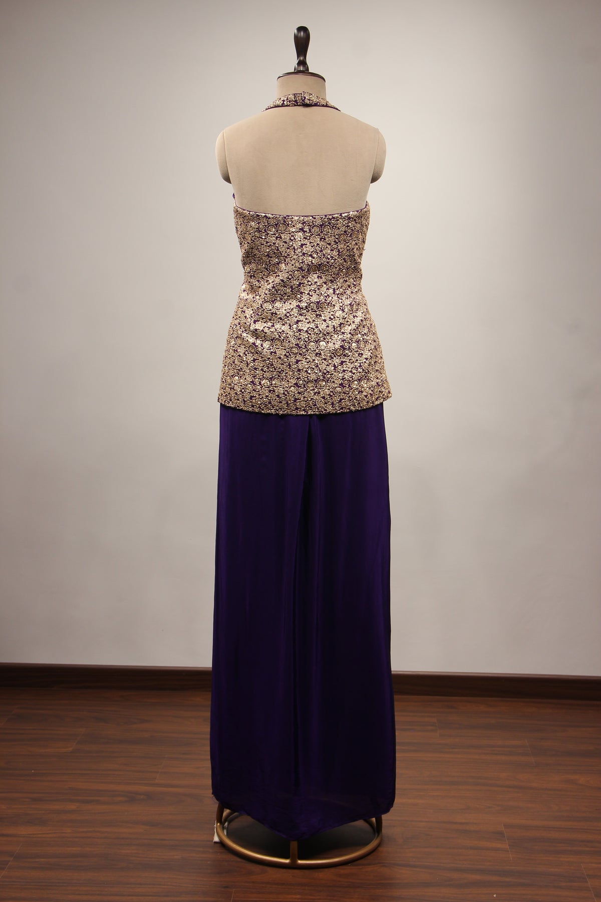 Crepe Purple Halter Neck Indo Western with Zari & Sequin Handwork
