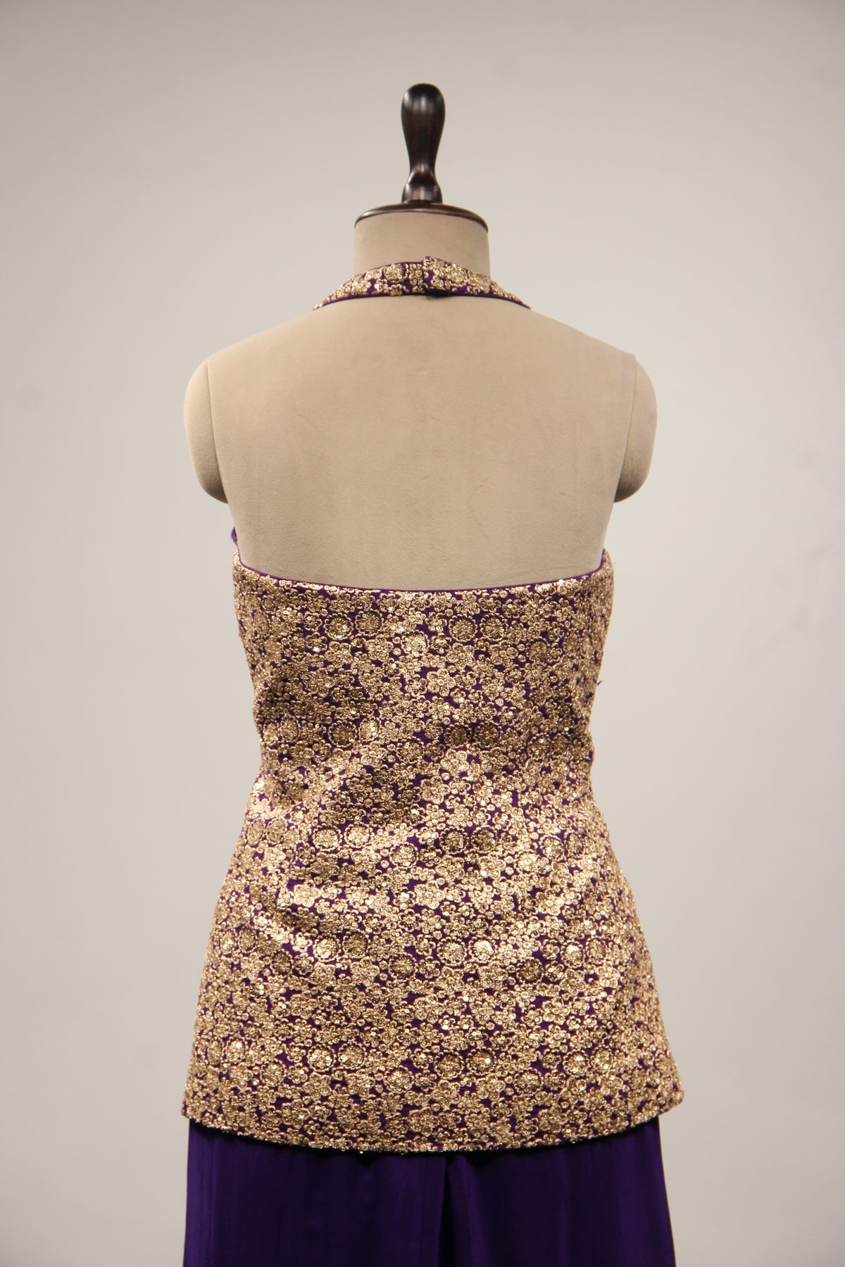 Crepe Purple Halter Neck Indo Western with Zari & Sequin Handwork