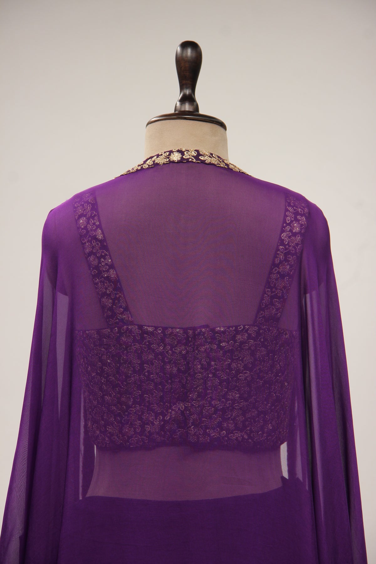 Organza Purple Crop Top Palazzo Shrug with Zari & Sequin Handwork