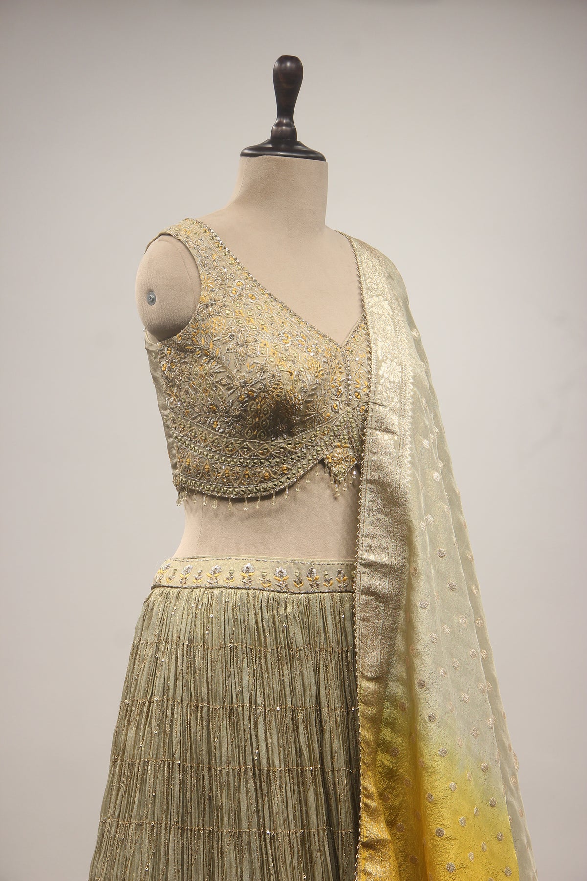 Tissue Ombre Lehenga with Hand Embroidery & Resham Handwork Crop Top