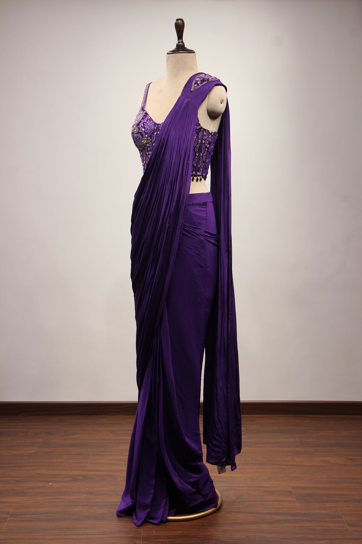 Crepe Drape Saree with Cut Dana & Sequin Handwork and Net Corset