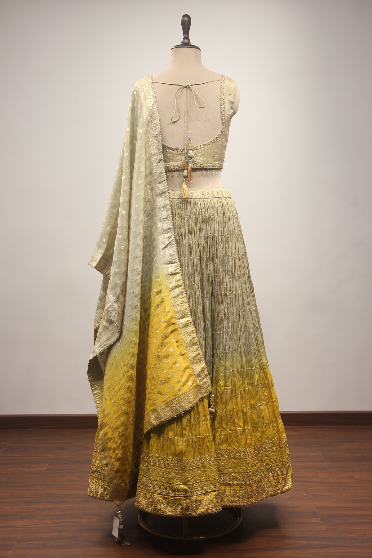 Tissue Ombre Lehenga with Hand Embroidery & Resham Handwork Crop Top