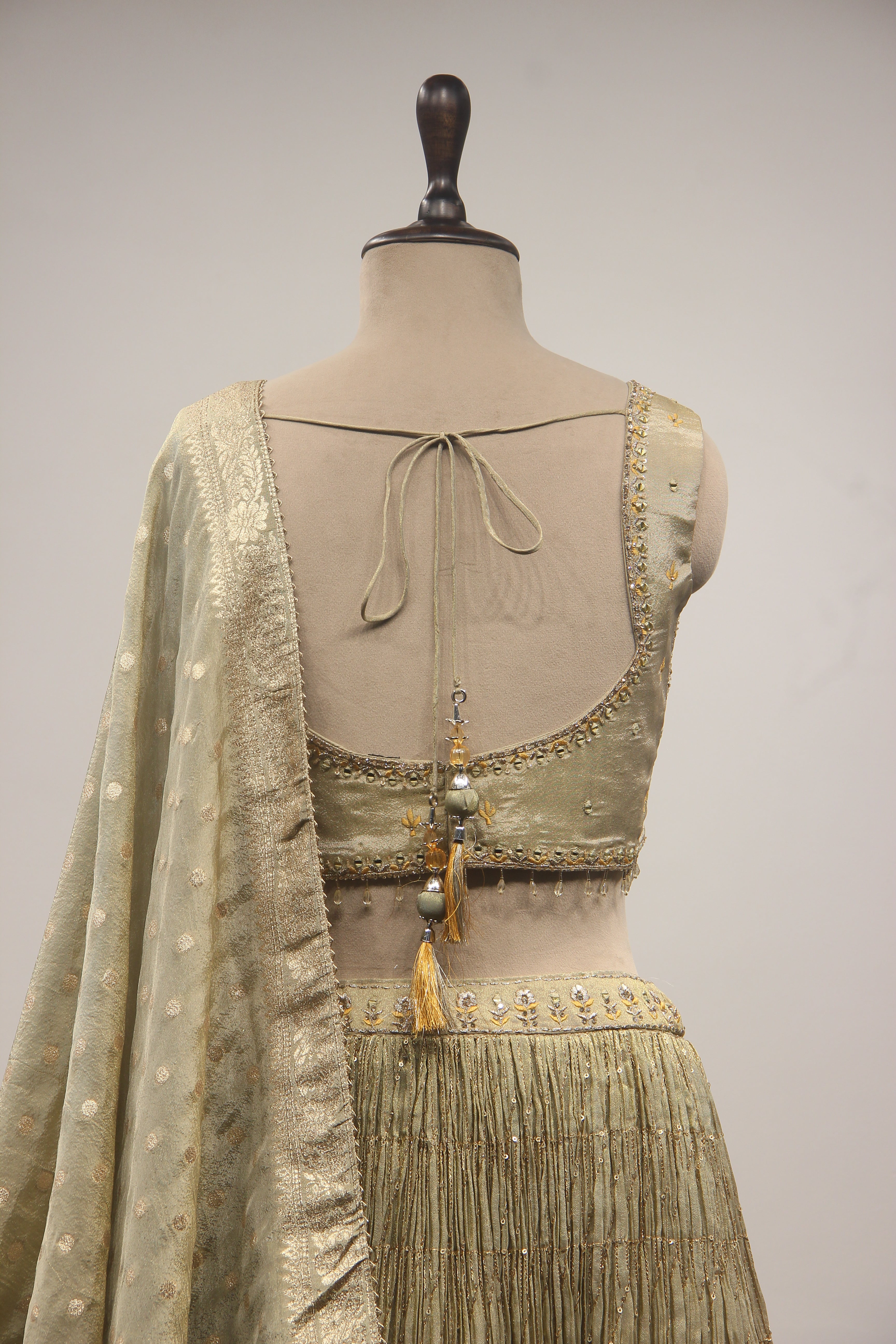 Tissue Ombre Lehenga with Hand Embroidery & Resham Handwork Crop Top