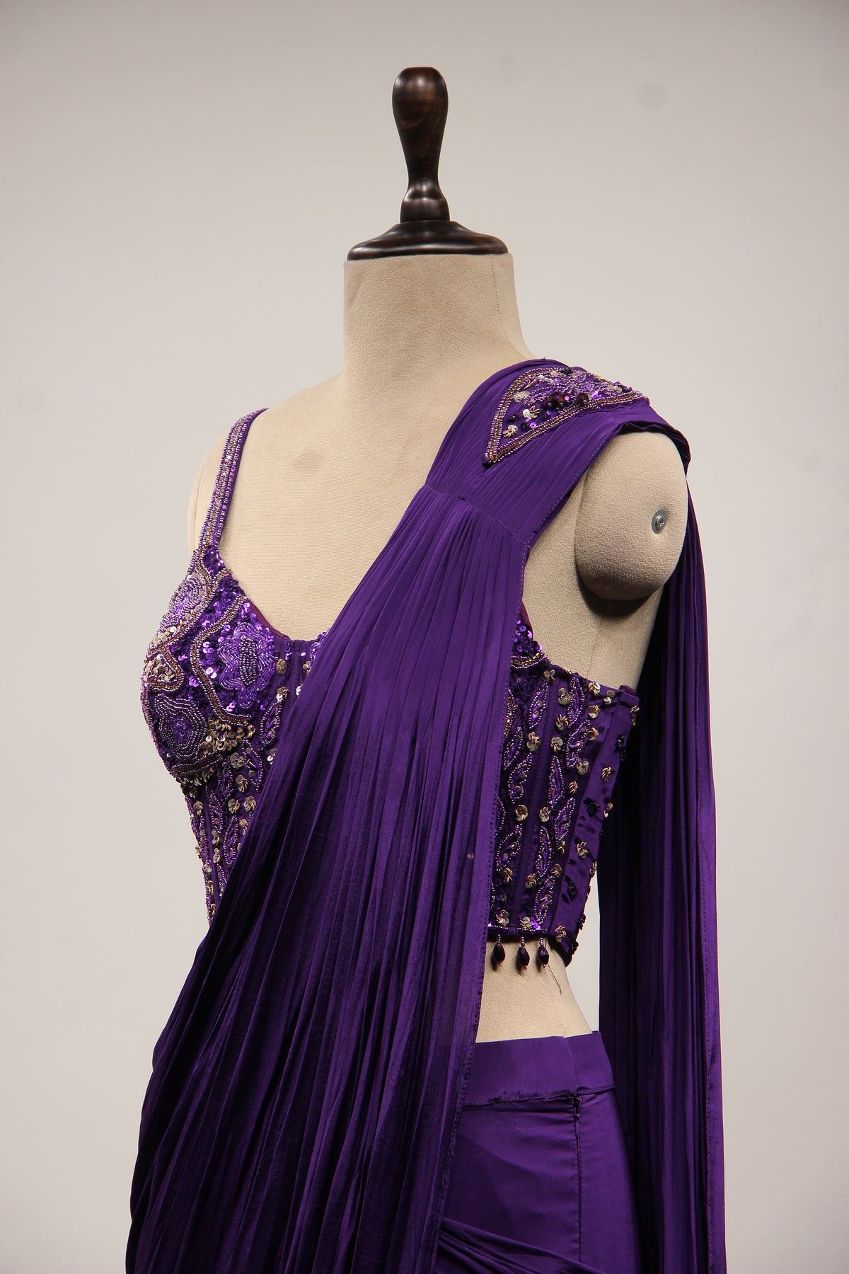 Crepe Drape Saree with Cut Dana & Sequin Handwork and Net Corset