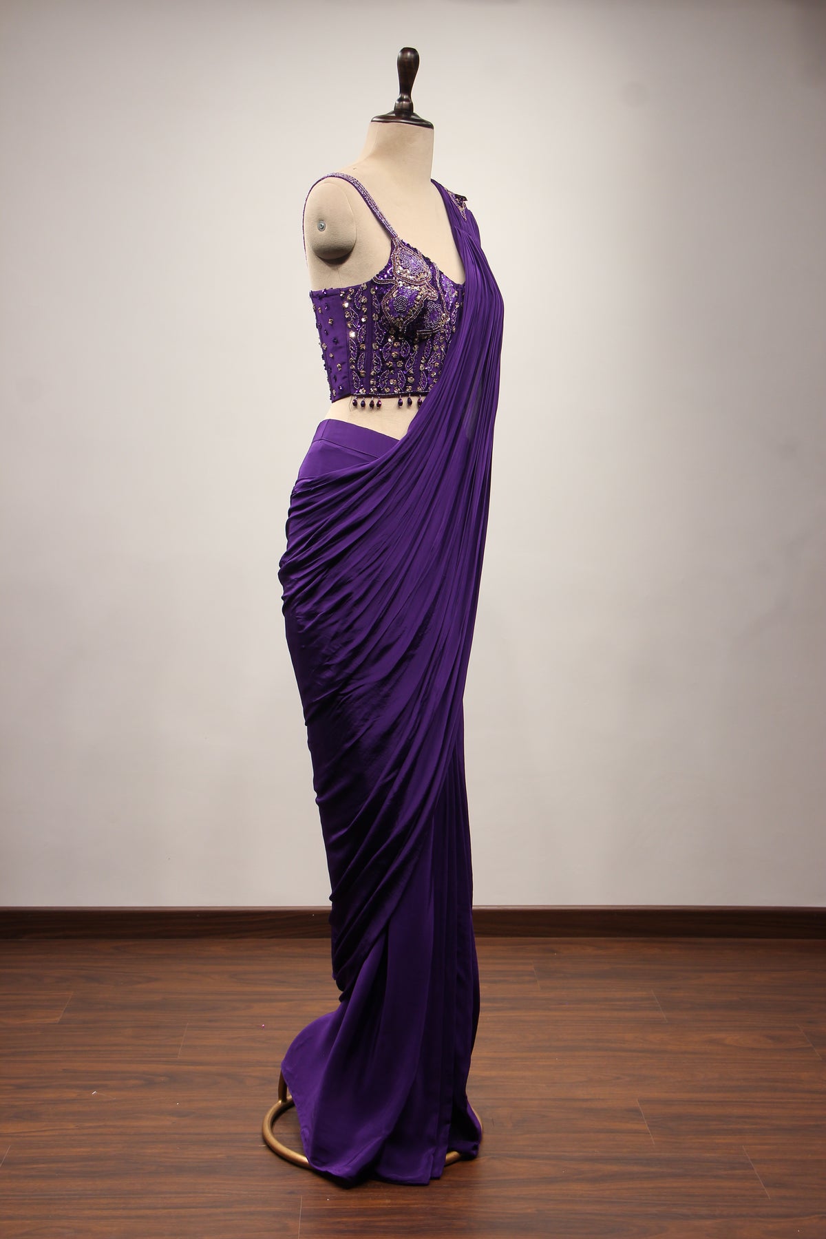 Crepe Drape Saree with Cut Dana & Sequin Handwork and Net Corset
