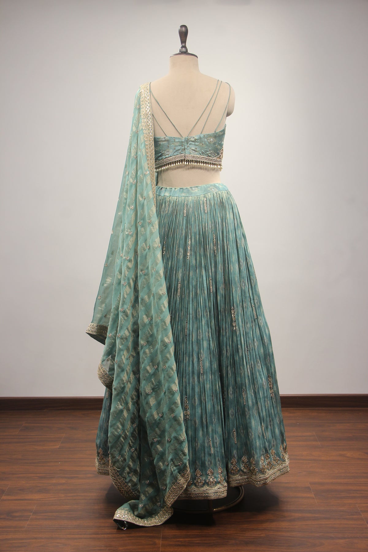 Sea Green Tissue Lehenga with Zardozi, Zari & Sequin Embroidery