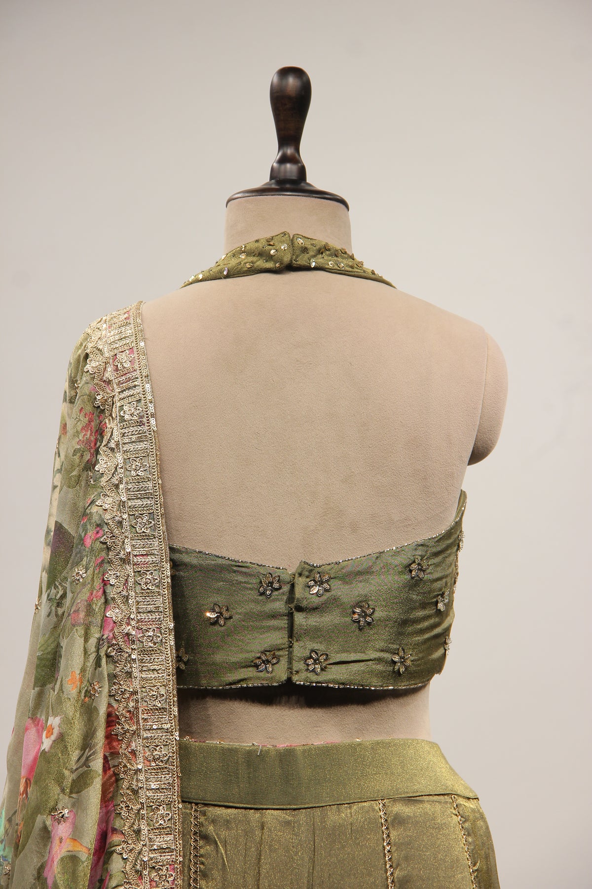 Tissue Dusty Green Indo Western Palazzo with Bead & Sequin Handwork