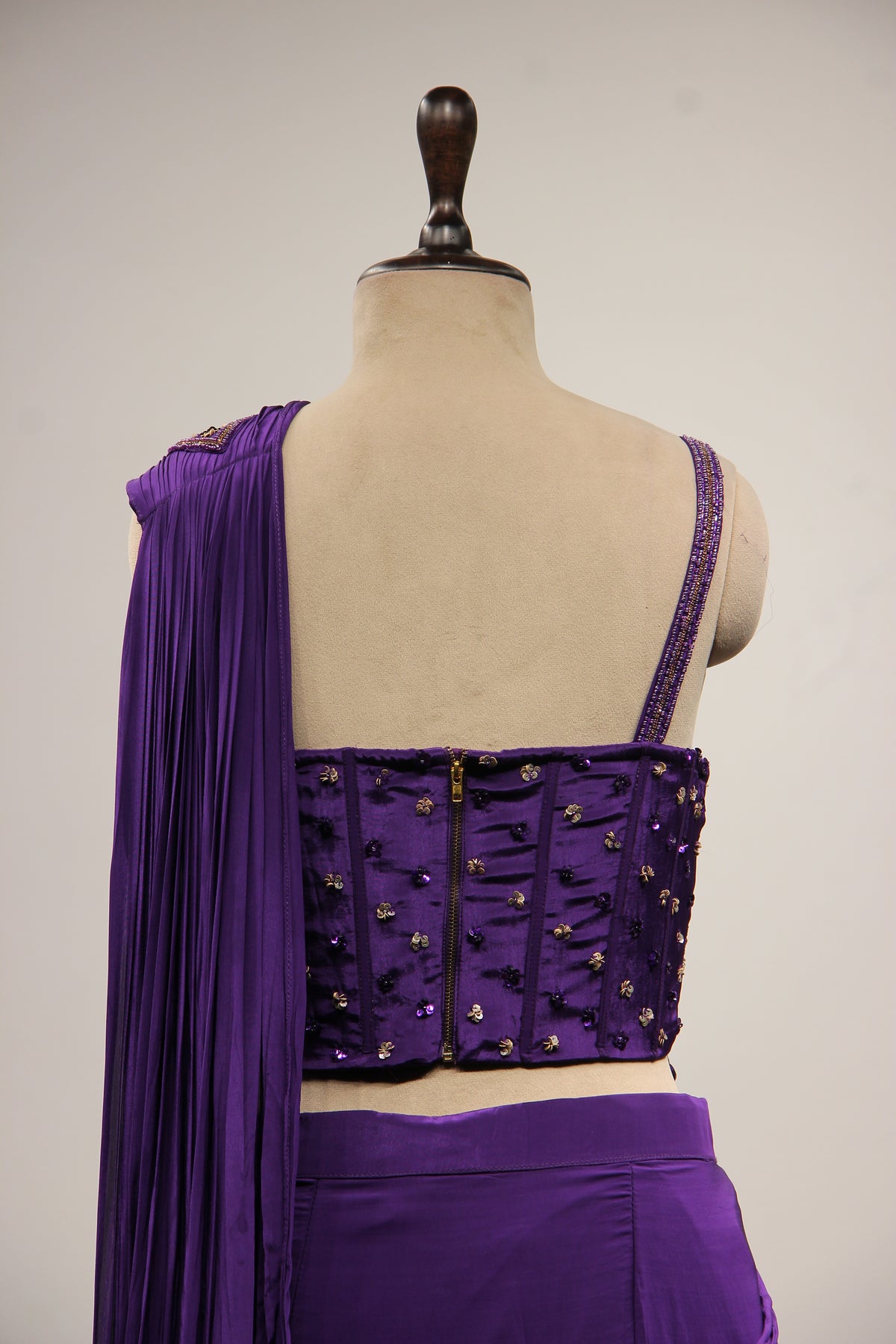 Crepe Drape Saree with Cut Dana & Sequin Handwork and Net Corset