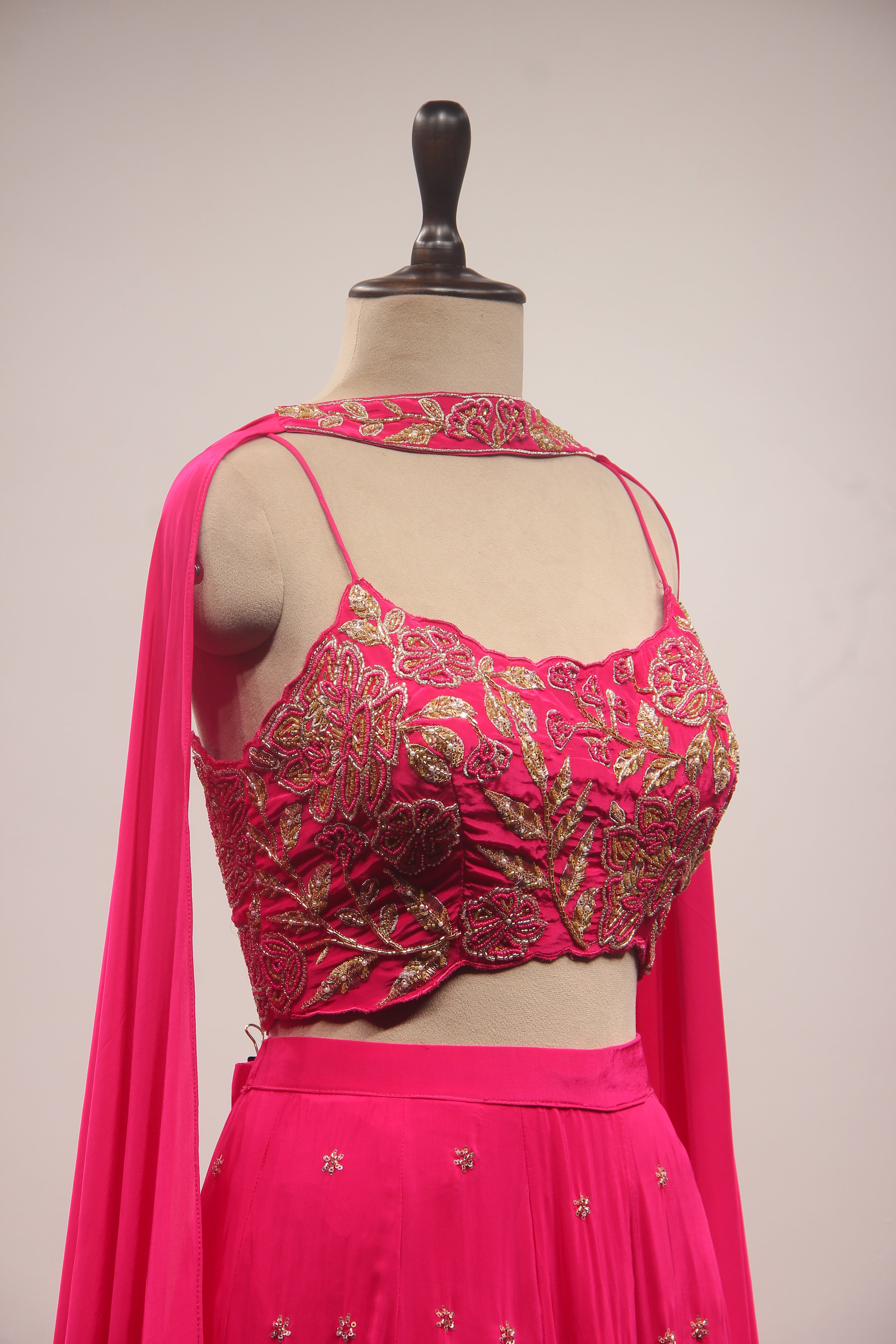 Crepe Lehenga with Zari & Zardozi Handwork Crop Top and Dupatta
