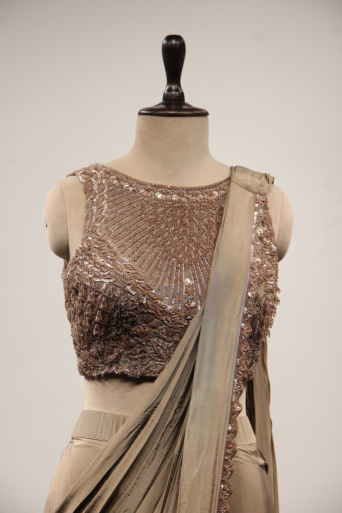 Crepe Drape Saree with Cut Dana & Sequin Handwork, Net Corset Blouse