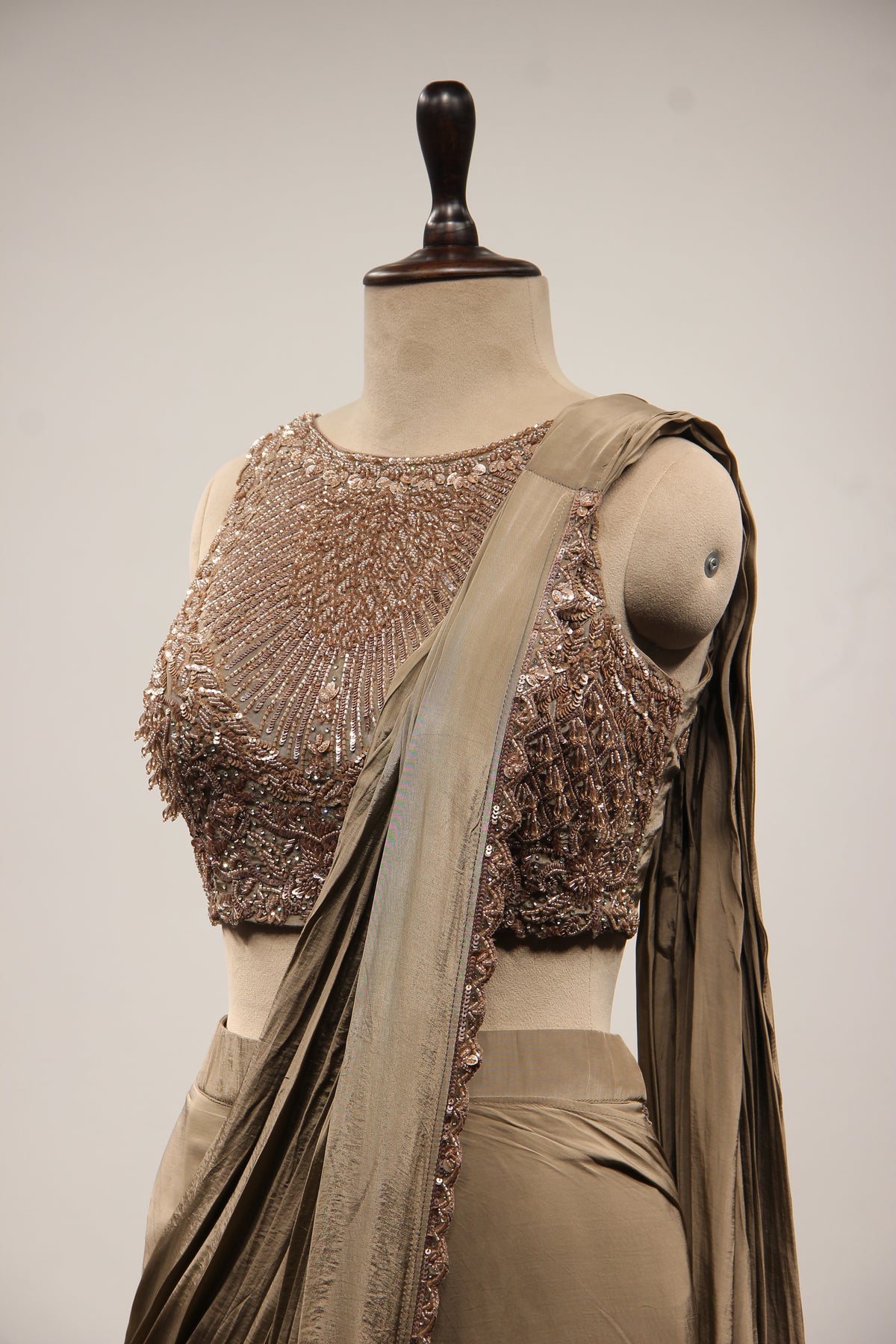 Crepe Drape Saree with Cut Dana & Sequin Handwork, Net Corset Blouse