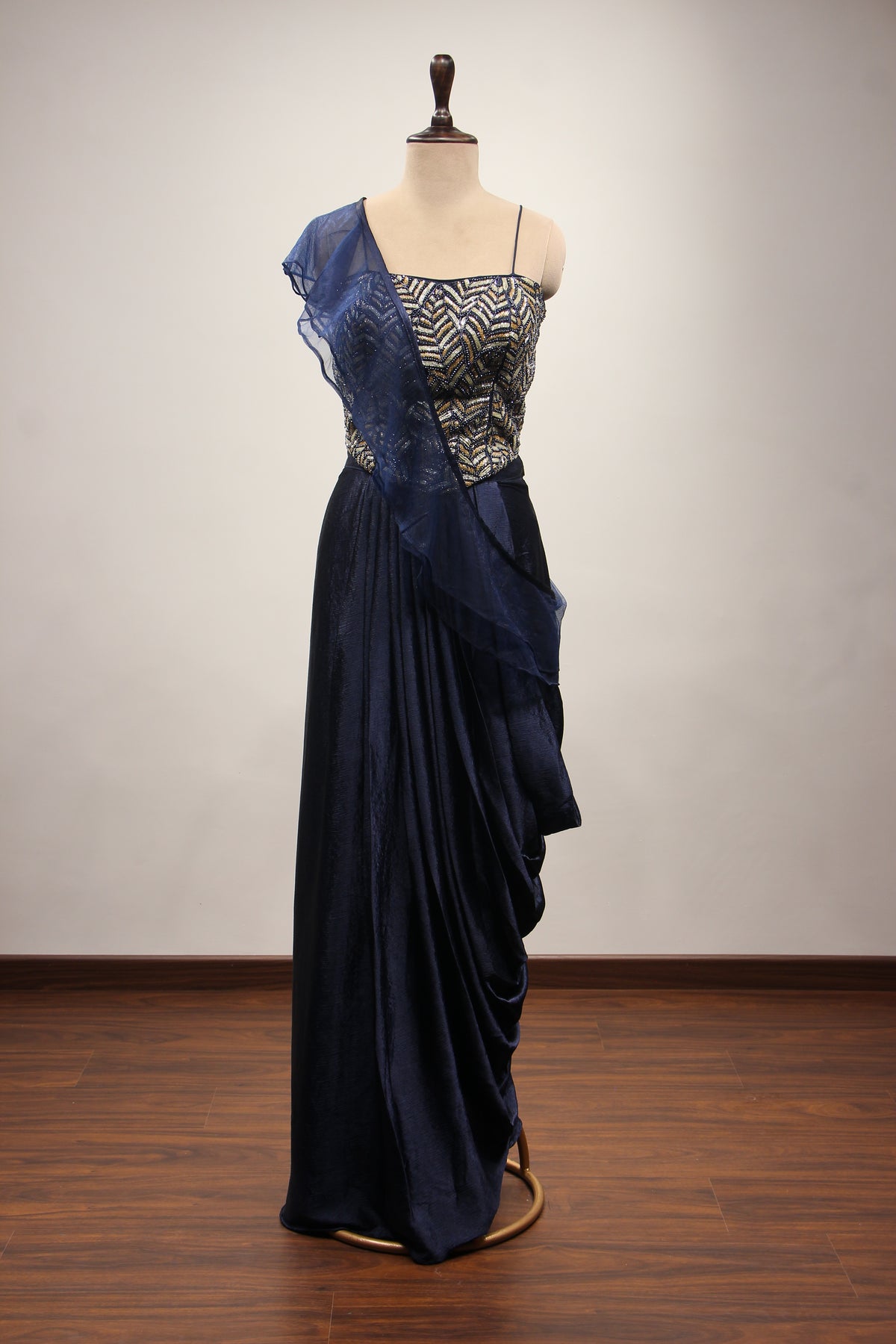 Imported Indo Western Cowl Skirt with Bead & Cut Dana Handwork