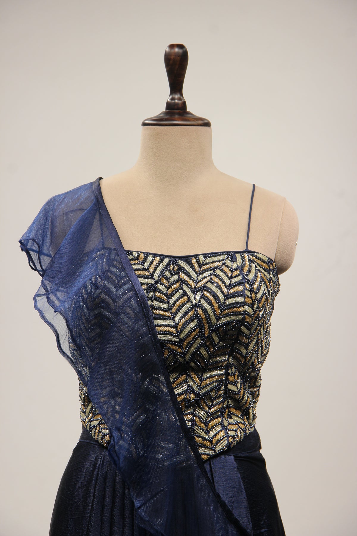 Imported Indo Western Cowl Skirt with Bead & Cut Dana Handwork