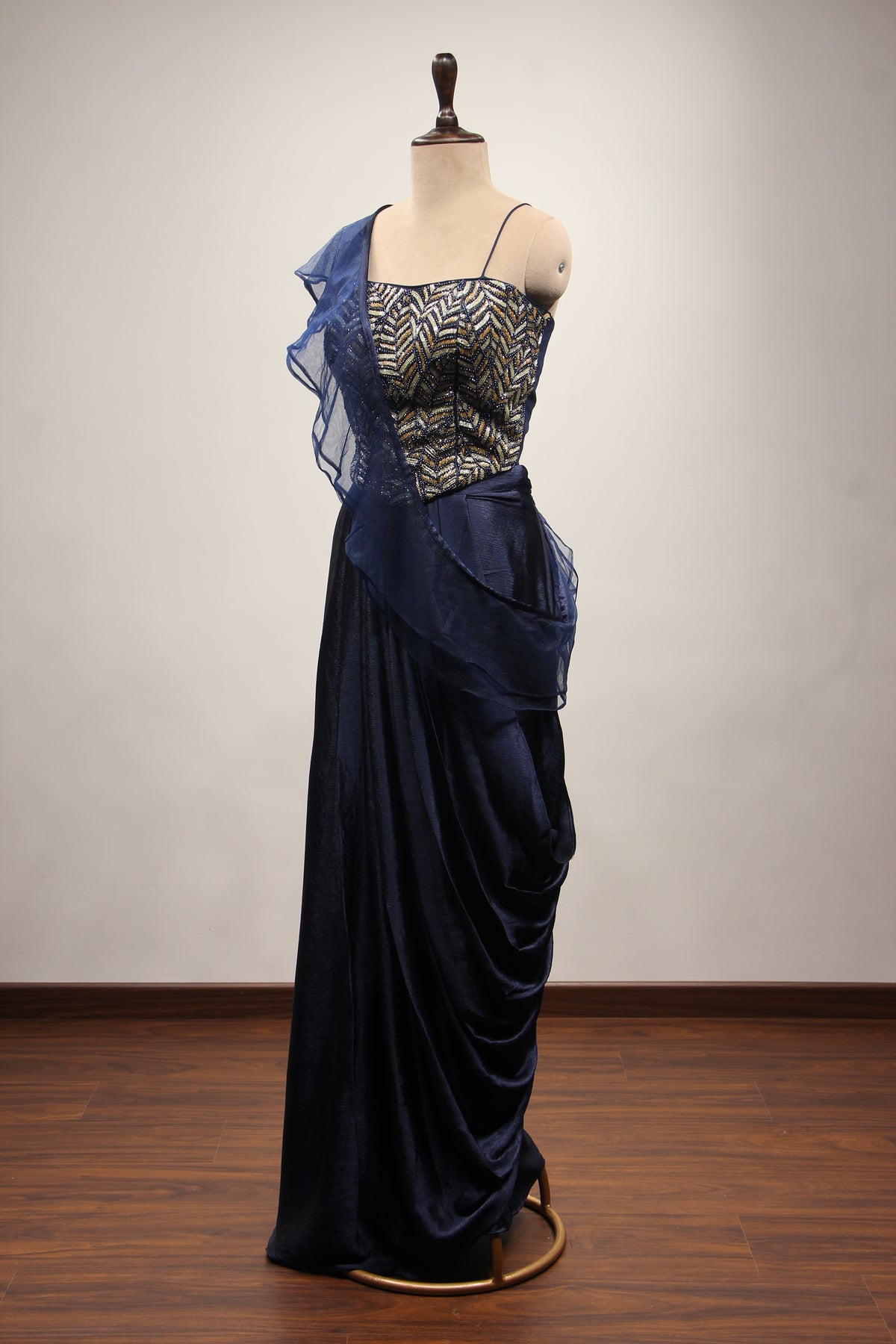 Imported Indo Western Cowl Skirt with Bead & Cut Dana Handwork