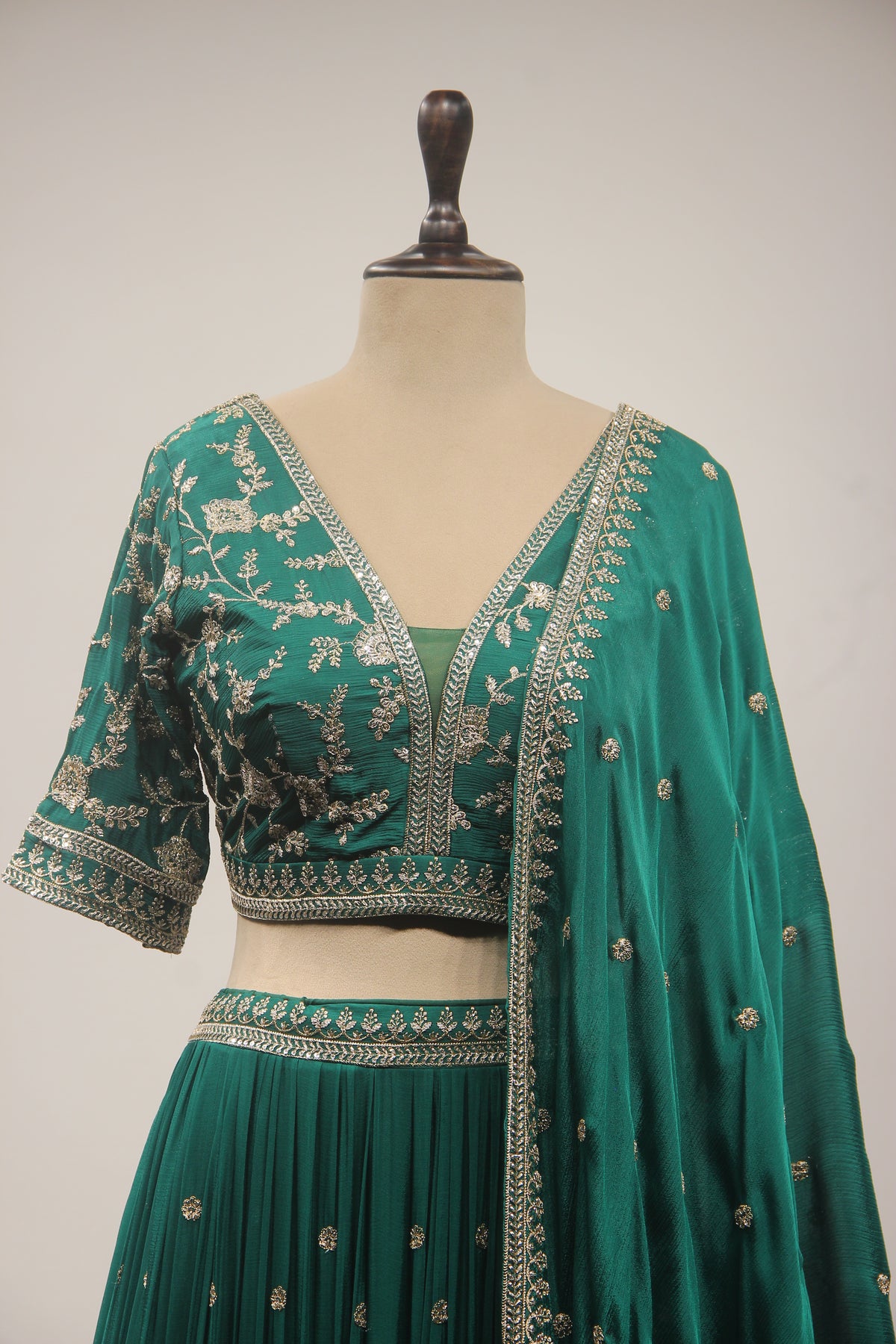 Crepe Lehenga with Sequin & Zari Handwork Embellished Crop Top