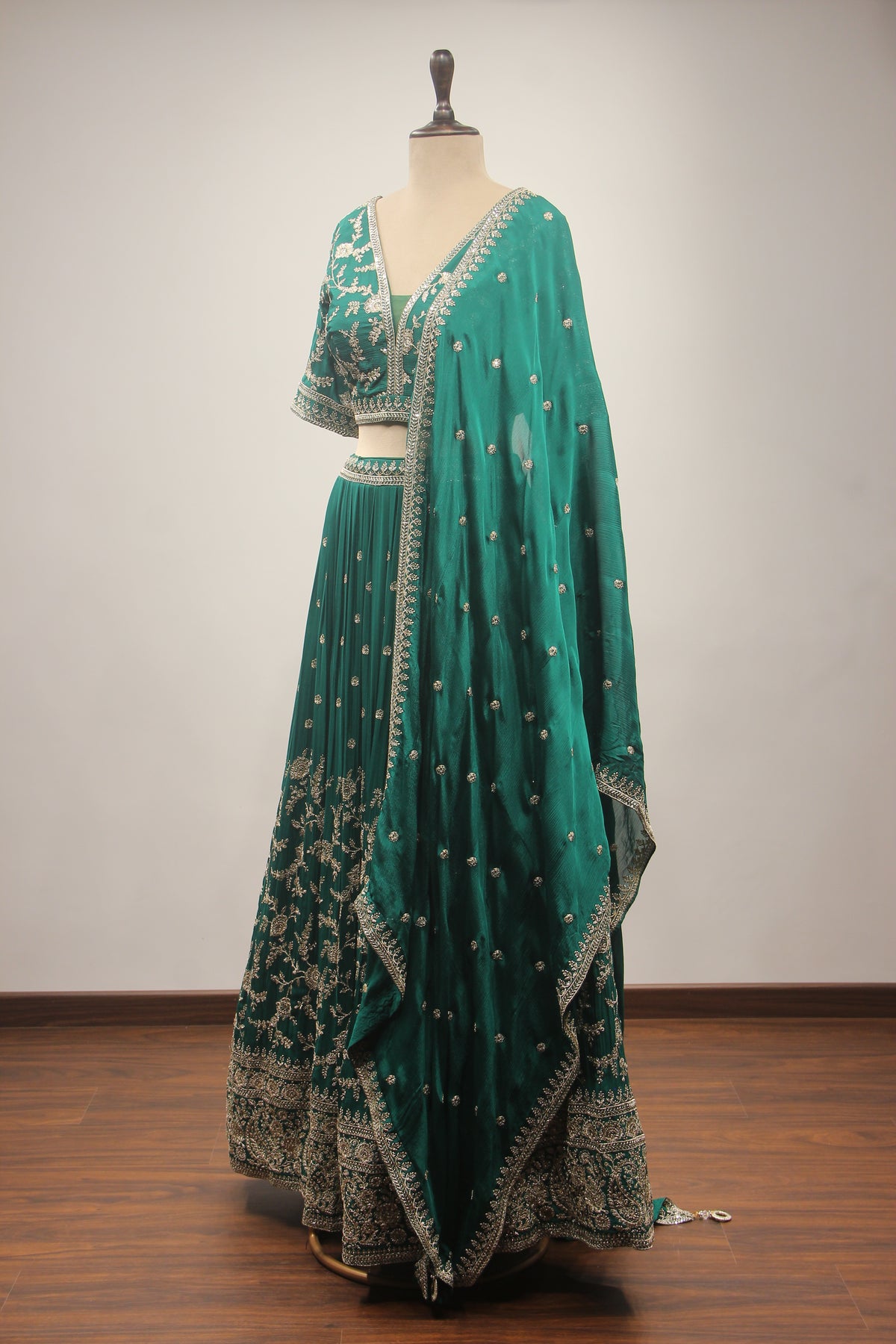 Crepe Lehenga with Sequin & Zari Handwork Embellished Crop Top