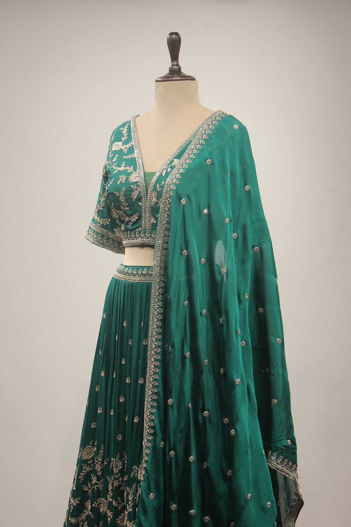 Crepe Lehenga with Sequin & Zari Handwork Embellished Crop Top