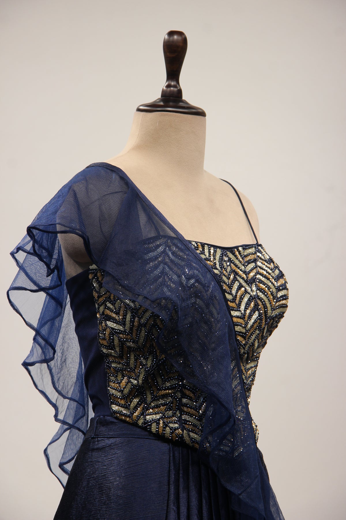 Imported Indo Western Cowl Skirt with Bead & Cut Dana Handwork