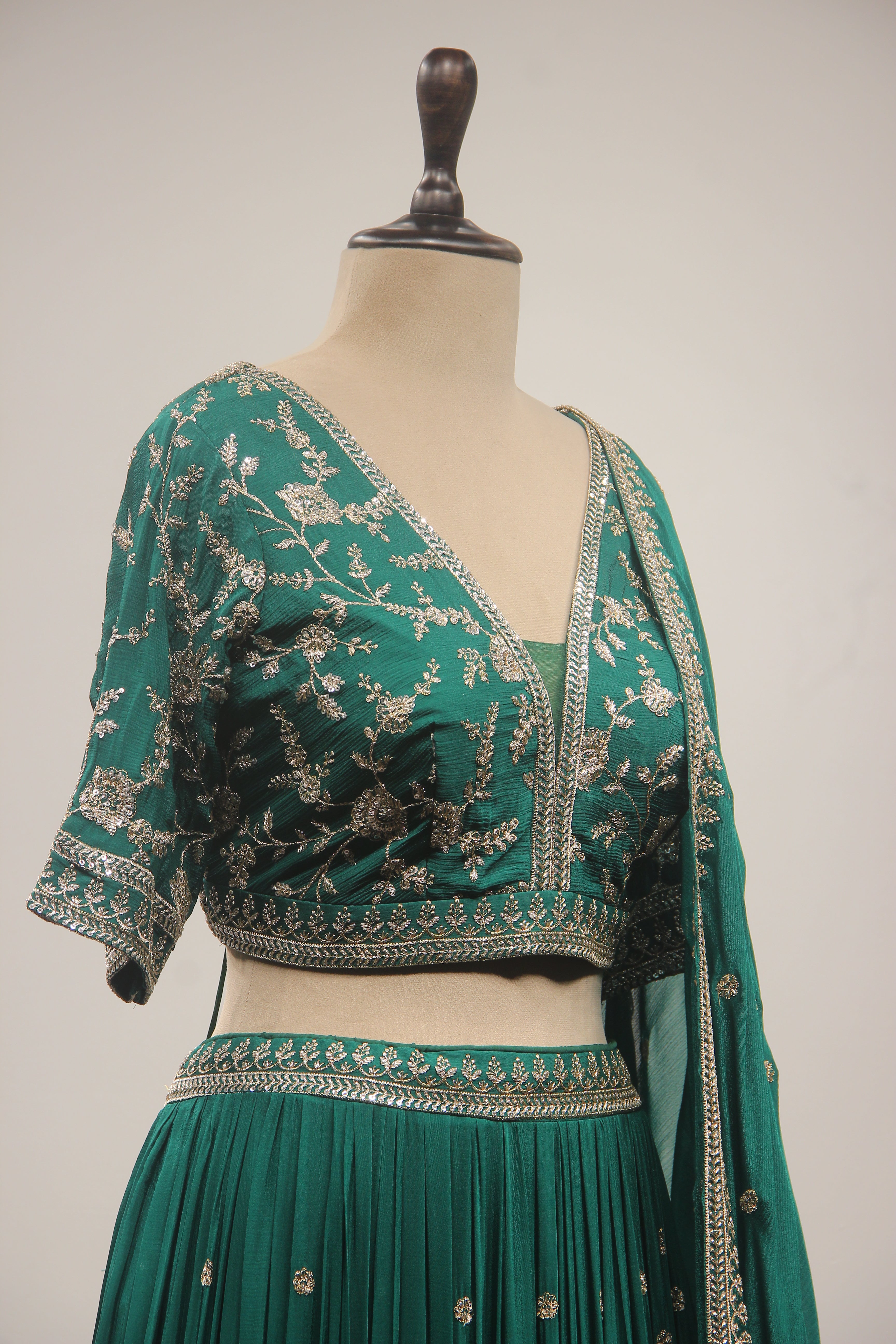 Crepe Lehenga with Sequin & Zari Handwork Embellished Crop Top