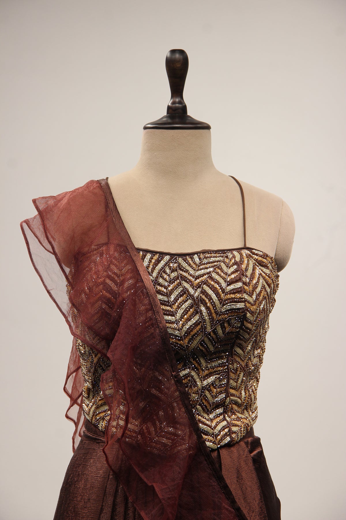 Imported Indo Western Cowl Skirt with Bead & Cut Dana Handwork